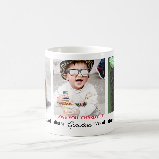 Best GRANDMA Ever Modern Personalised 3 Photo  Coffee Mug (Center)