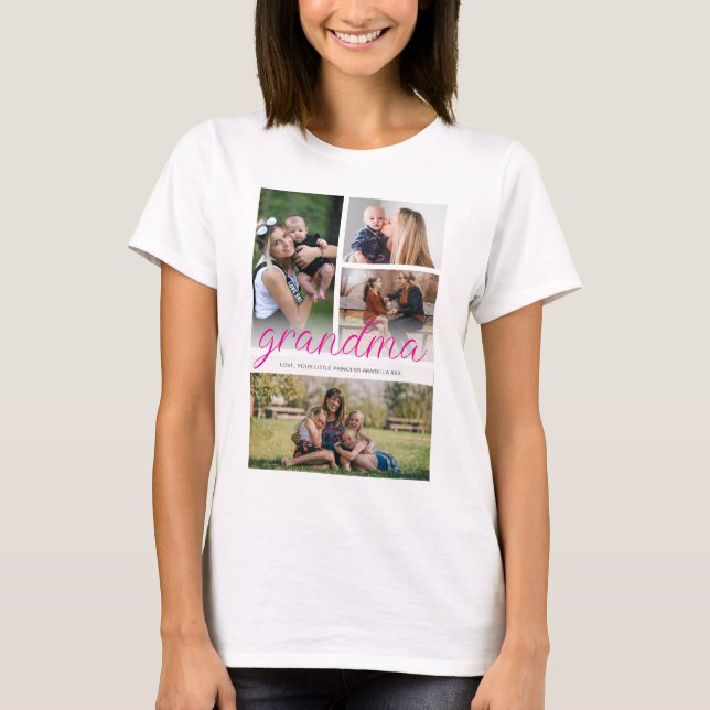 Best grandma Ever Modern Personalised 4 Photo T-Shirt (Front)