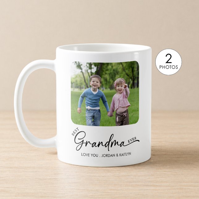 Best Grandma Ever Modern Script 1 or 2 Photos Coffee Mug (Creator Uploaded)