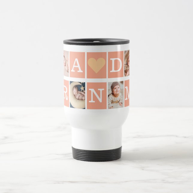  Best grandma Ever Modern Script 4 Photo Collage  Travel Mug (Center)