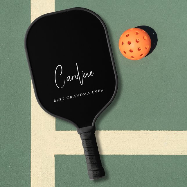 Best Grandma Ever Monogram Script Black Pickleball Paddle (Creator Uploaded)