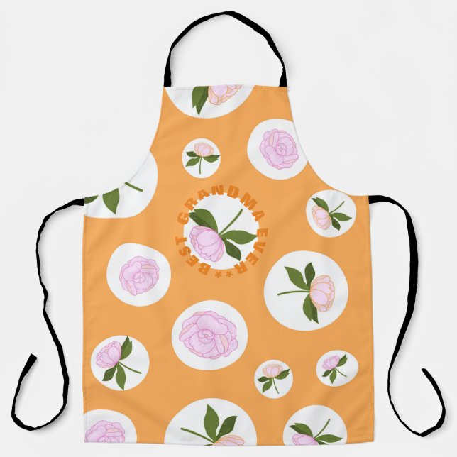 Best Grandma Ever Orange Pink Flower Pattern Apron (Front)