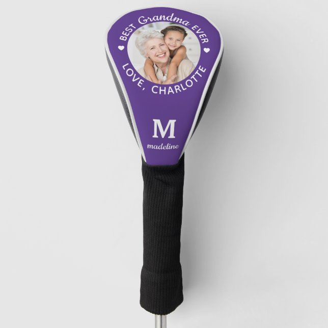 Best Grandma Ever Personalised Monogram Photo Golf Head Cover (Front)