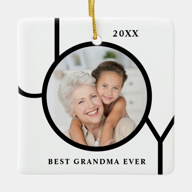 Best Grandma Ever Photo Christmas Ceramic Ornament (Front)
