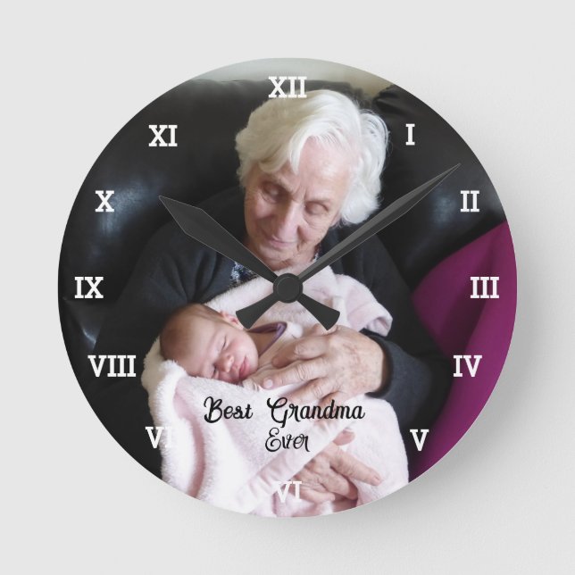 Best Grandma Ever Photo Collage Create Your Own  Round Clock (Front)