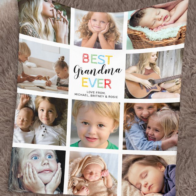 Best Grandma Ever Photo Collage Fleece Blanket (Creator Uploaded)