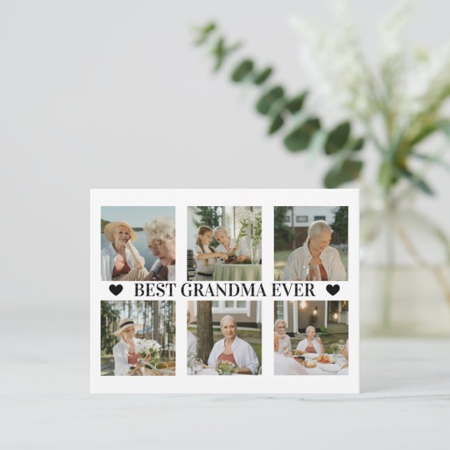 Best Grandma Ever Photo Collage – Gift with Hearts Holiday Postcard (Standing Front)