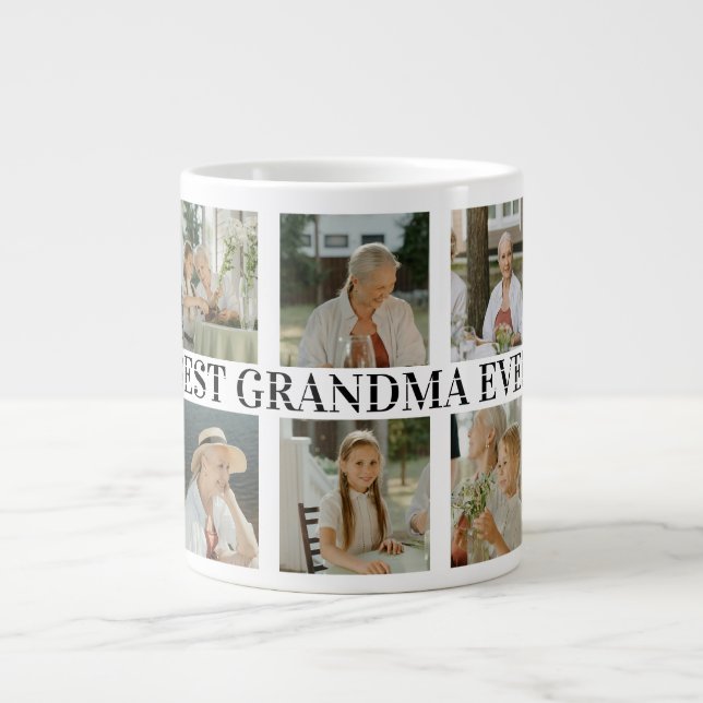 Best Grandma Ever Photo Collage – Gift with Hearts Large Coffee Mug (Front)