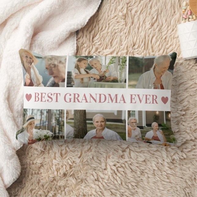 Best Grandma Ever Photo Collage – Gift with Hearts Lumbar Cushion (Blanket)