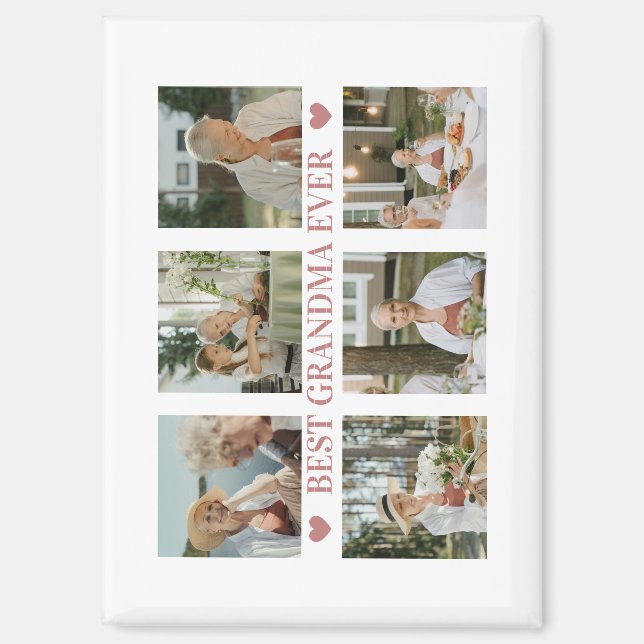Best Grandma Ever Photo Collage – Gift with Hearts Magnet (Front)
