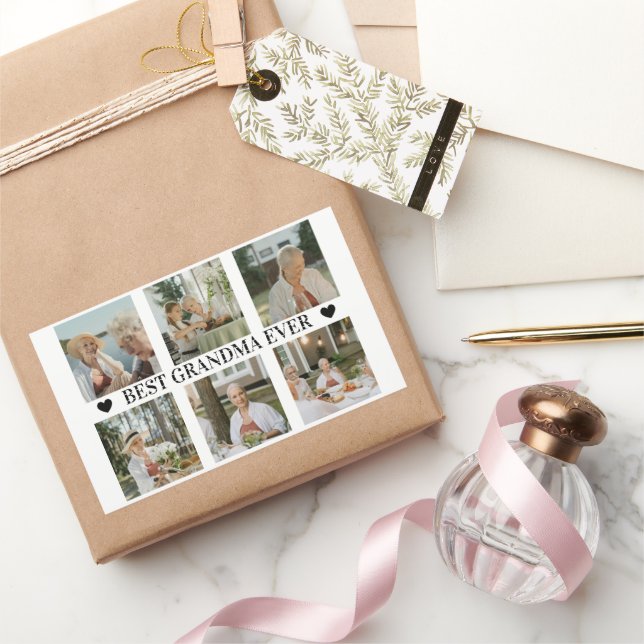 Best Grandma Ever Photo Collage – Gift with Hearts Rectangular Sticker (Gifting)