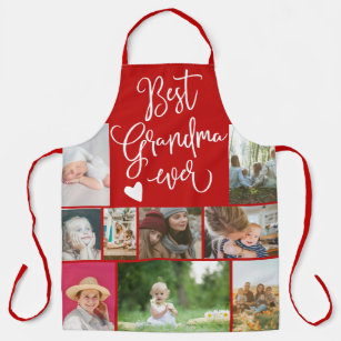 Best grandma ever photo collage grid red apron