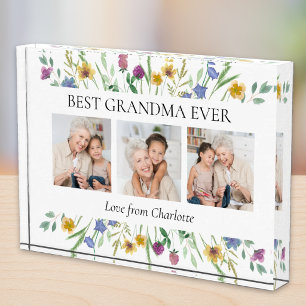 Best Grandma Ever Photo Floral Block
