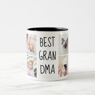 Best Grandma Ever   Photo Grid Handwritten Text Two-Tone Coffee Mug