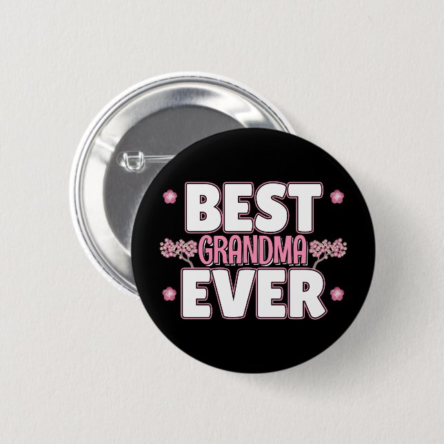 Best Grandma Ever - Pink Cherry Blossoms 6 Cm Round Badge (Front & Back)