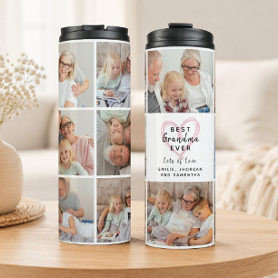 Best Grandma Ever Pink Heart Photo Collage Modern Thermal Tumbler