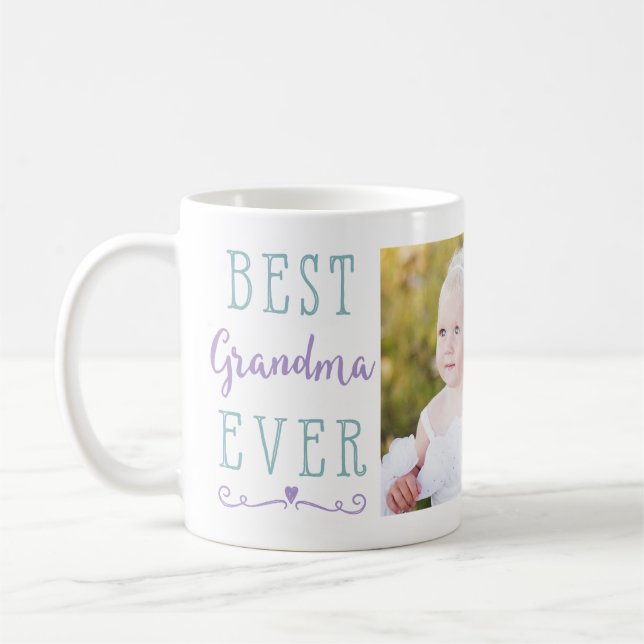 Best Grandma Ever Purple Teal Custom Photo Coffee Mug (Left)