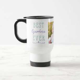Best Grandma Ever Purple Teal Custom Photo Travel Mug