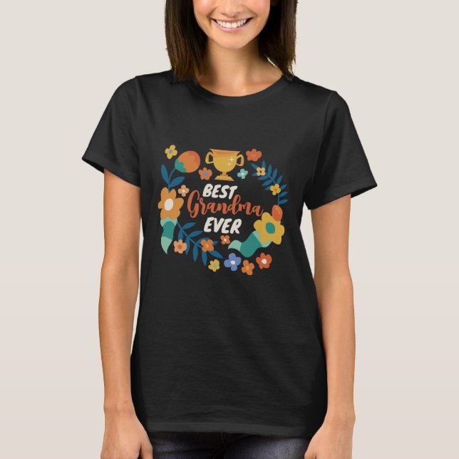 Best Grandma Ever Retro Flower Floral Wreath T-Shirt (Front)
