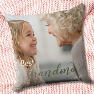 Best Grandma Ever Sage Green Script Heart Photo Cushion