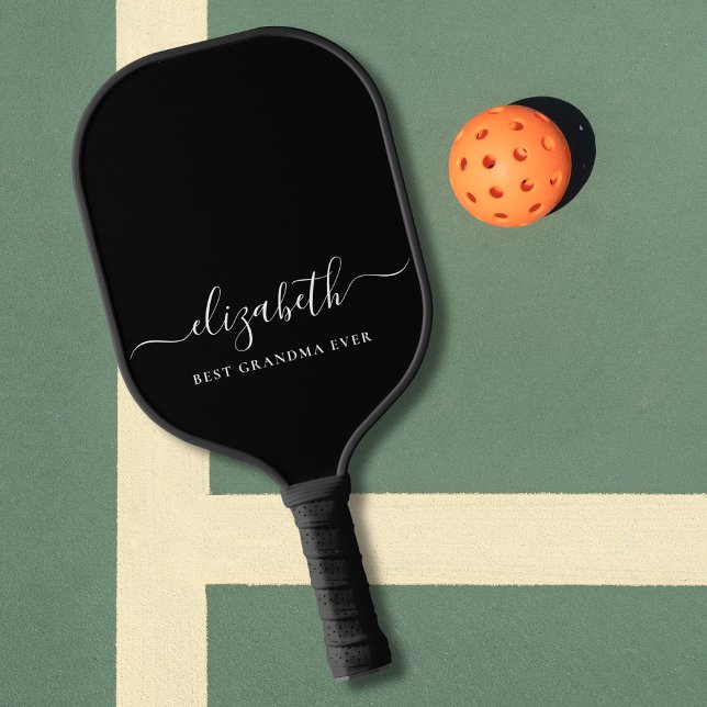 Best Grandma Ever Script Monogram Black Pickleball Paddle (Creator Uploaded)