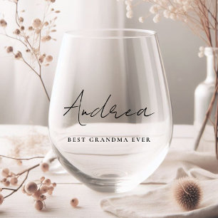 Best Grandma Ever Script Monogram Stemless Wine Glass