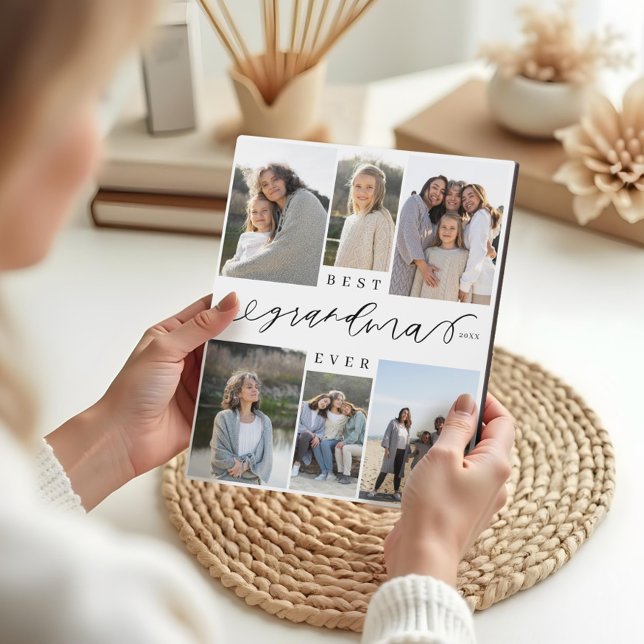 Best Grandma Ever Script Photo Collage Keepsake Plaque (Best Grandma Ever Script Photo Collage Keepsake Plaque)