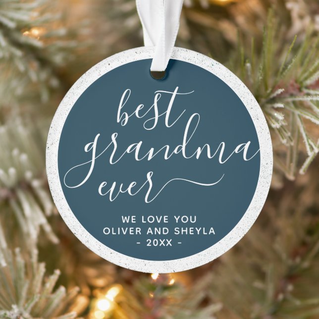 Best Grandma Ever Script Photo on Back Keepsake Ornament (Tree)