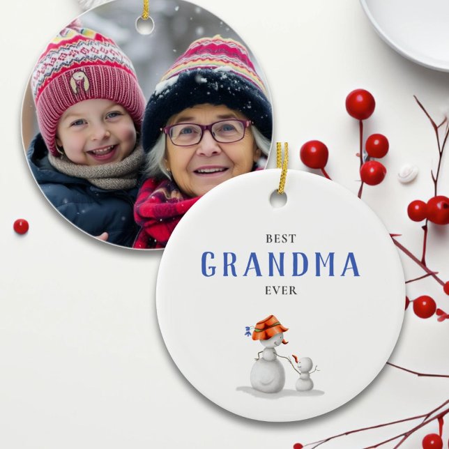 Best Grandma Ever Snowman Photo Ceramic Tree Decoration (Creator Uploaded)