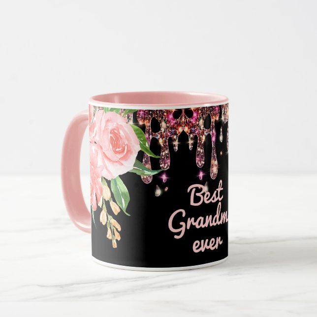 Best Grandma Ever Watercolor Floral Glitter Drips  Mug (Front Left)