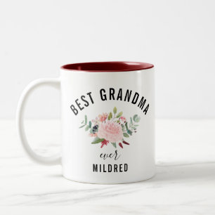Best Grandma Ever Watercolor  Floral Personalised  Two-Tone Coffee Mug