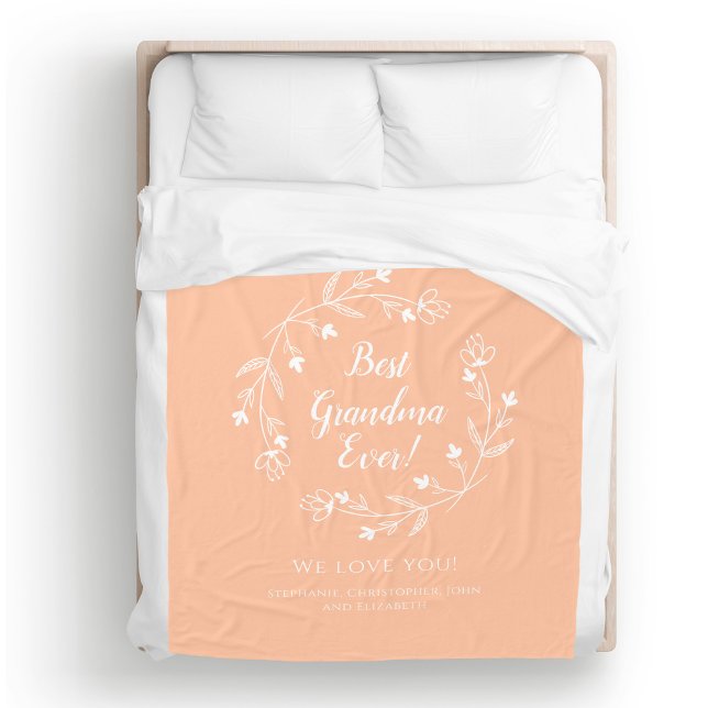 Best Grandma Family Grandkids Peach Orange White Fleece Blanket (Best Grandma Ever Family Keepsake Grandkids Unique Custom Grandparent Gift Peach Fleece Blanket)