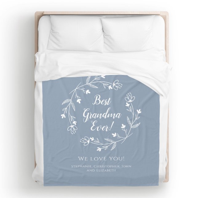 Best Grandma Family Keepsake Grandkids Dusty Blue Fleece Blanket (Best Grandma Family Keepsake Grandkids Dusty Blue Fleece Blanket)