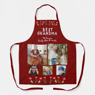 Best Grandma Flowers 5 Photo Collage Keepsake Apron