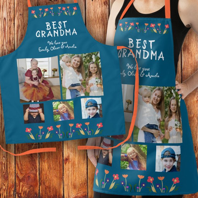 Best Grandma Flowers 5 Photo Collage Keepsake Apron (Creator Uploaded)