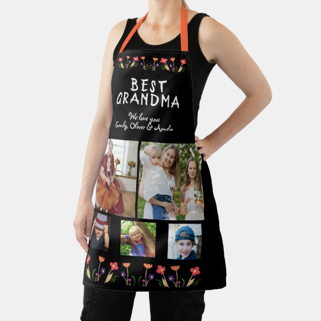 Best Grandma Flowers 5 Photo Collage Keepsake Apron (Insitu)