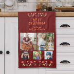 Best Grandma Flowers 5 Photo Collage Keepsake  Tea Towel<br><div class="desc">Cute Best Grandma Flowers 5 Photo Collage Keepsake kitchen towel. Hand-drawn flowers in beautiful spring colours and 5 photos on a dark red background. Create your own personalised gift for a grandmother for Mother`s Day,  birthday or Christmas and add your names and photos.</div>