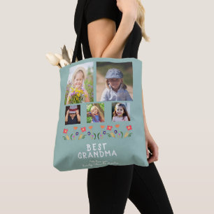 Best Grandma Flowers 5 Photo Collage Keepsake Tote Bag