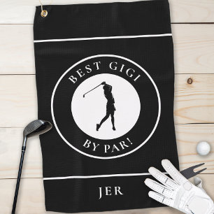 Best Grandma Gigi Golfer Monogram Sports Pro Black Golf Towel