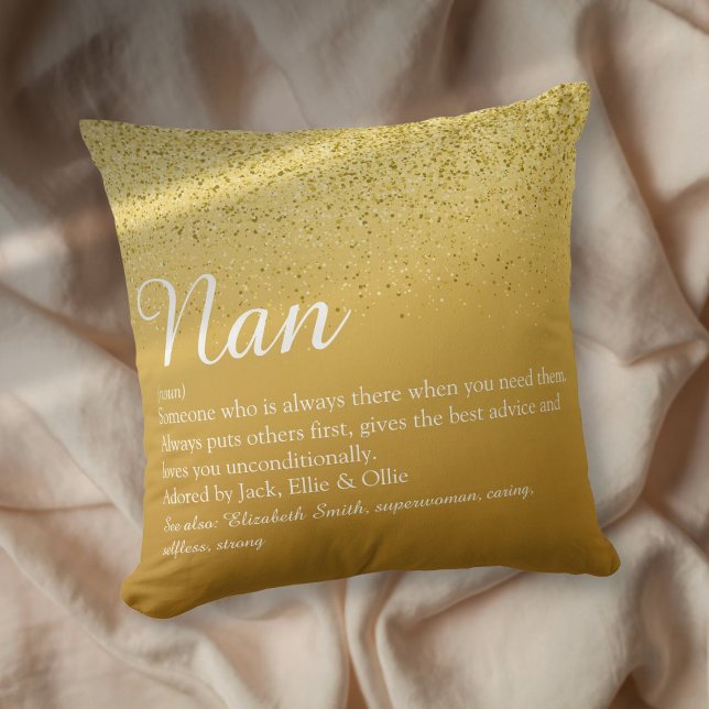 Best Grandma, Grandmother Definition Script Gold Cushion (Best Grandma, Grandmother Definition Script Gold Throw Pillow)