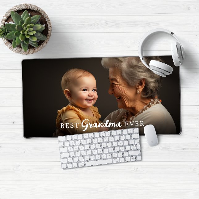 Best Grandma Granparent Photo Desk Mat (Best Grandma (or Grandpa, or Gigi, or Auntie, etc) Ever - customized desk mat mouse pad)