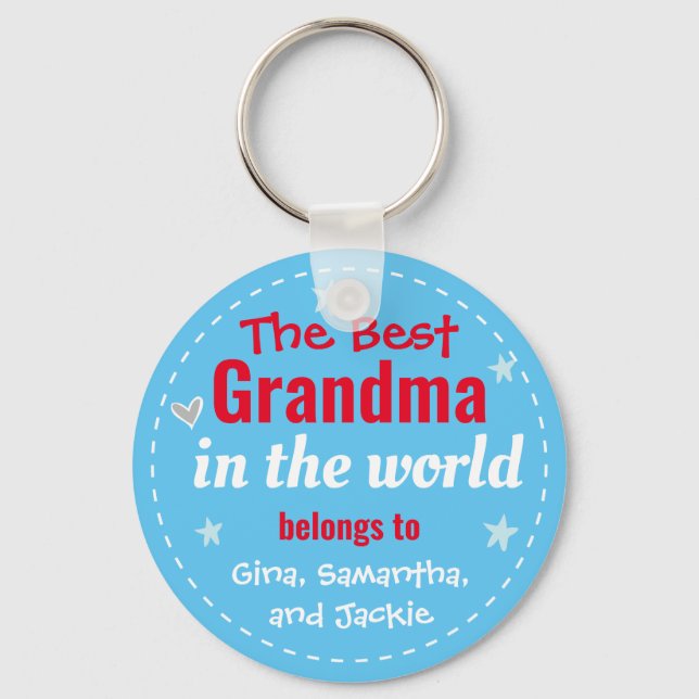Best Grandma in the World Custom Name Keychain (Front)