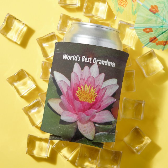Best Grandma In The World Pink Water Lily Flower Can Cooler (In Situ Summer)