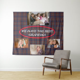Best Grandma Lively Red Blue Plaid Tartan Backdrop Tapestry