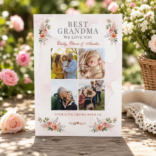 Best Grandma Photo Collage Floral Card