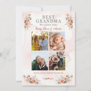Best Grandma Photo Collage Floral  Holiday Card