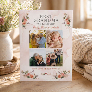 Best Grandma Photo Collage Floral  Holiday Card