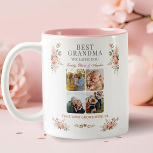 Best Grandma Photo Collage Floral Two-Tone Coffee Mug