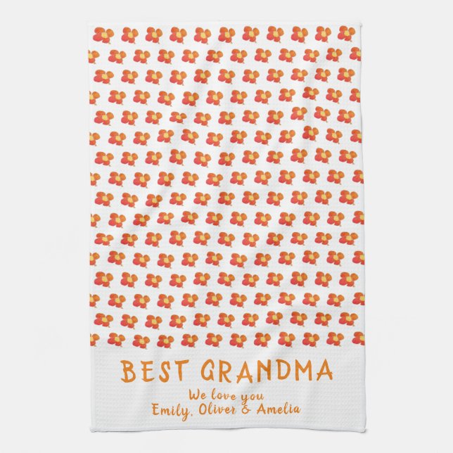Best Grandma Red Summer Flower Pattern  Tea Towel (Vertical)