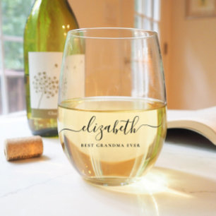 Best Grandma Script Monogram Stemless Wine Glass